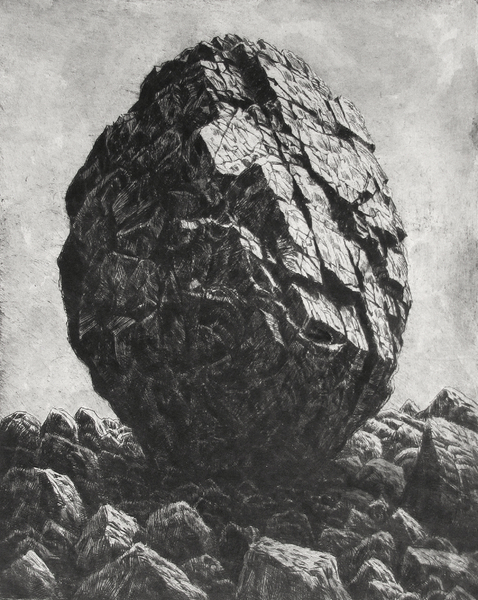 Boulder, drypoint and watercolour, 8x10 edition of 20