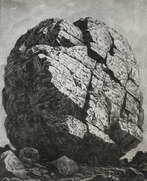 Boulder, drypoint and watercolour, 8x10 inches, edition of twenty
