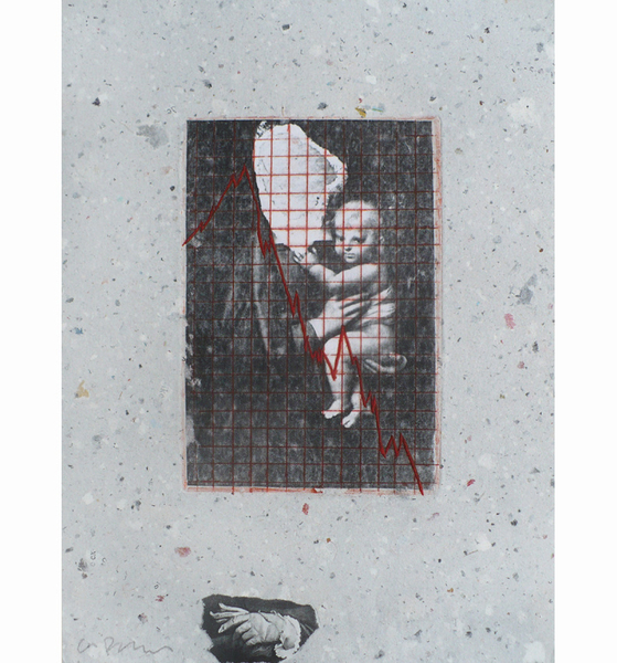 Decline, drypoint, xerox, chine colle on hand made Janson History of Art Paper, 7x10 approx.