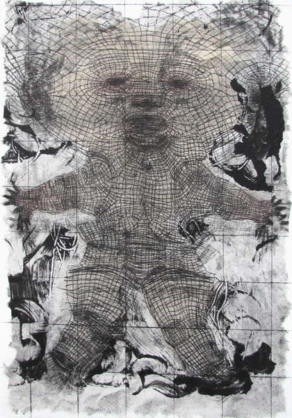 Figure, drypoint, chinecolle, monoprint, watercolour, 8x12 inches edition of five