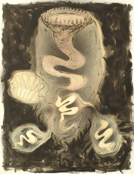 Factory 1, drypoint, monoprint, watercolour, tea, spraypaint, 18"x24", 250.00