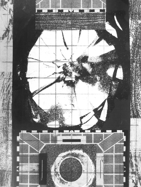For Your Eyes Only, drypoint, silkscreen, chine colle, 12x18in. one of one