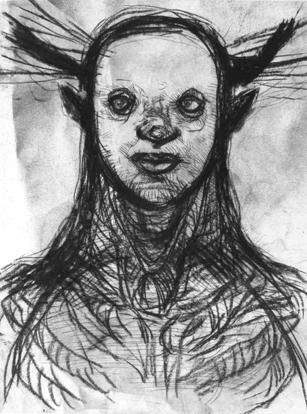 Portrait Of An Old God, drypoint, drawing, spraypaint, chine colle, 9x12in. one of several