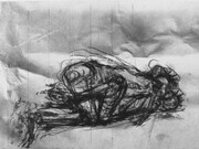 Copulating Figures, drypoint, drawing, spraypaint, chine colle, 9x12in. one of several