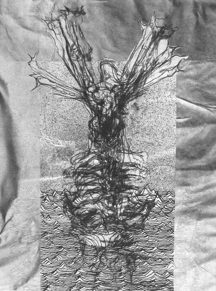 Irradiated Figure, drypoint, silkscreen, spraypaint, chine colle, 12x18in. one of one