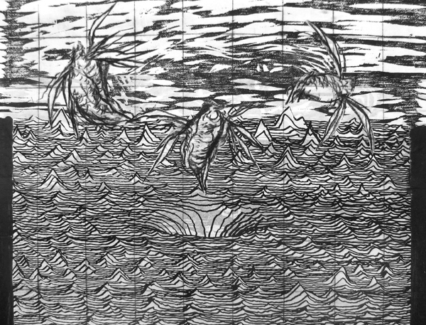 Forces Unleashed, drypoint, silkscreen, relief, 9x12in. one of one