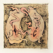 Copulating Forms Study, collagraph, tea, watercolour, varied edition of 20, 5x5