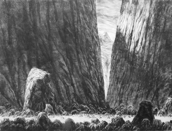 Shrinking Horizons, drypoint, 24x32in. one of five