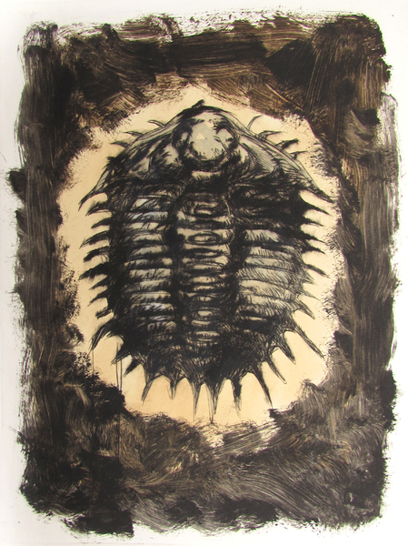 Untitled, drypoint, monoprint, tea, watercolour, 9x12in. one of five variable edition