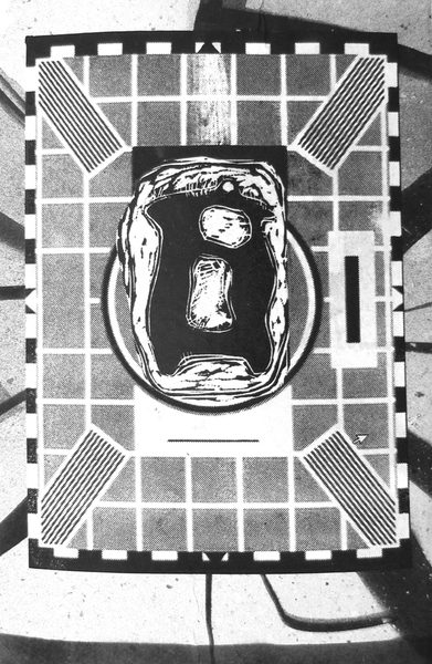Test Object, silkscreen, relief, spraypaint, Janson History of Art handmade paper, chine colle, 8x12in. one of one
