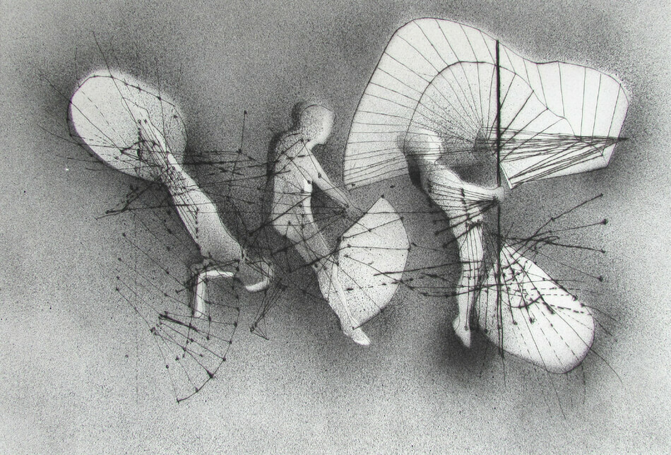 Figures in Motion, drypoint and spraypaint/stencil, 12x16 edition of 5