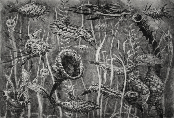 Imaginary Era, drypoint with watercolour tint, 8x10 inches, edition of twenty