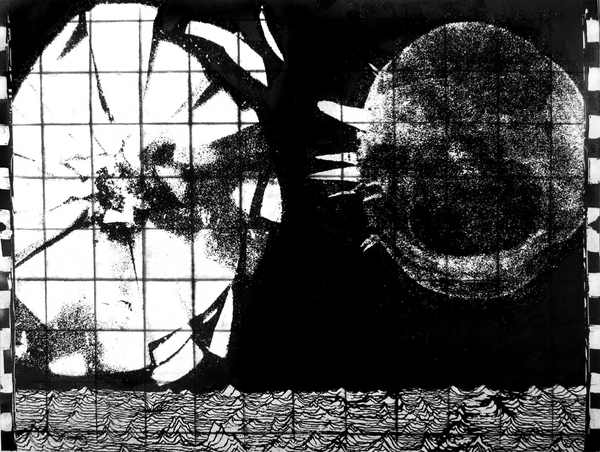 Untitled, drypoint, silkscreen, chin colle, 12x16 inches one-of-one