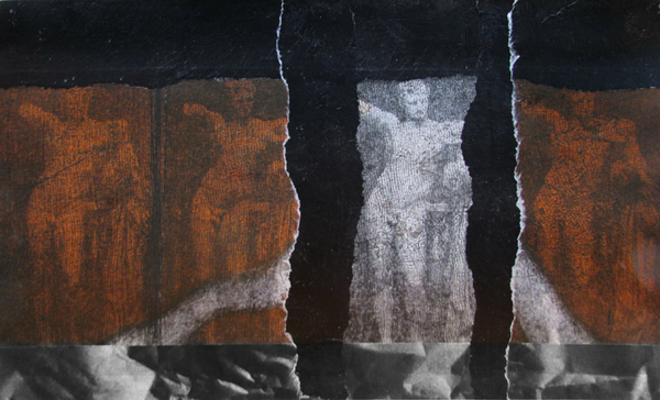 Archetype, etching, acrylic, chine colle, 8x12 inches, one-of-one