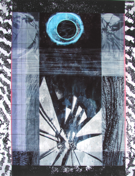 Eye In The Sky, drypoint, digital, silkscreen, chine colle, 12x18in. one of one