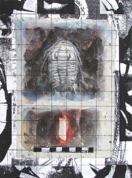 Suspended Animation, drypoint, drawing, watercolour, silkscreen, relief, chine colle, 12x18in. one of one