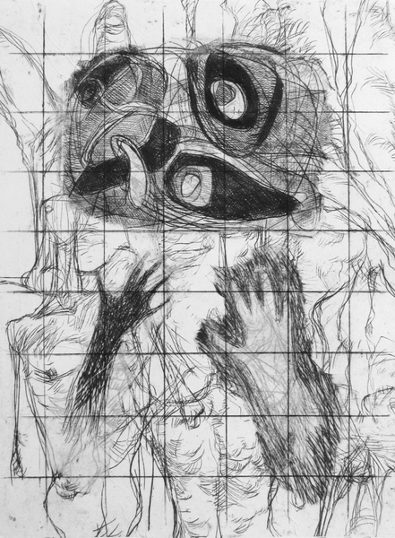 Touchy Feely, drypoint, chine colle, 9x12in. one of one