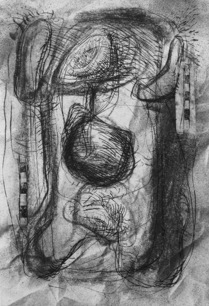 Wendigo, drypoint, spraypaint, chine colle, 8x12in., variable edition of five