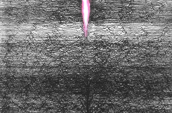 Instinctive Drift, drypoint, silkscreen, chine colle, 11x17in. one of one