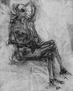 Sitting Figure, drypoint, spraypaint, chine colle, 11x14in. one of five variable edition