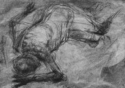 Recumbent Figure, drypoint, spraypaint, charcoal, chine colle, 8x12in., variable edition of five