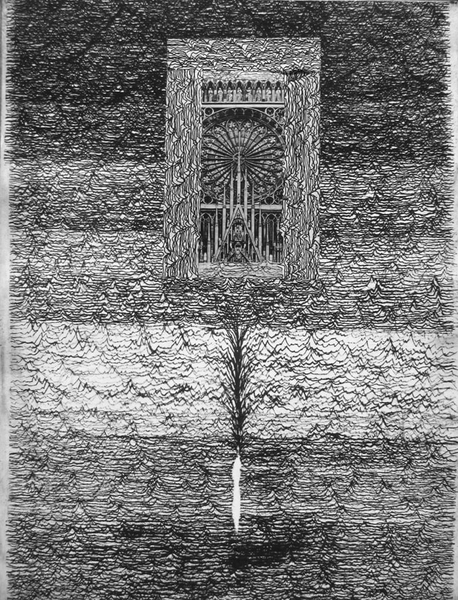 Turbine, drypoint, silkscreen, Zarnicky text, chine colle, 18x24 inches, one-of-one