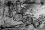 Reclining Figure, 8x12in., drypoint, spraypaint, crayon and chine colle, variable edition of 5.