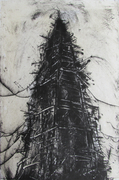 Untitled edifice, drypoint and monoprint, 4x5 inches, variable edition of five