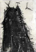 Untitled edifice, drypoint and monoprint, 4x6 inches, variable edition of five
