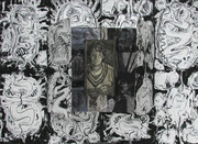 Mirror, silkscreen, charcoal drawing, 30x42 inches one-of-one