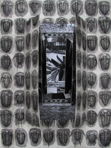 Coming and Going, drypoint, silkscreen, spraypaint, watercolour, chine colle, 24x32 one-of-one