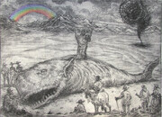 Sermon On The Whale After The Flood, drypoint and watercolour, 6x8 inches edition of twenty