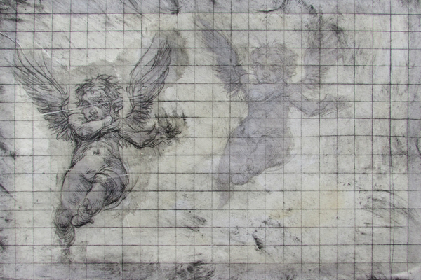Double Take, drypoint, drawing, watercolour, chin colle, 8x12 inches one-of-one
