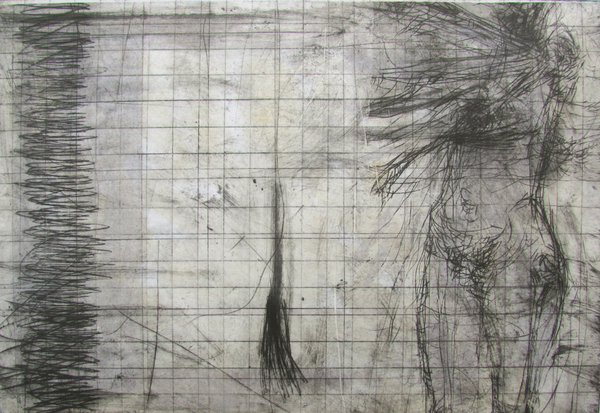 Untitled, drypoint, drawing, chine colle, watercolour, 8x12 inches, one-of-one