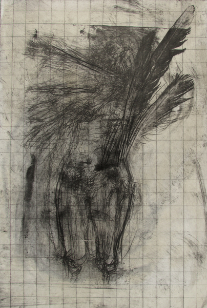 Angel, drypoint, crayon, chin colle, watercolour, 8x12 inches one-of-one