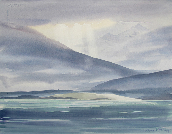 Light Shafts Behind Mainland Hills 250.00 unframed