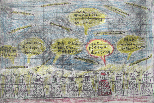 Get Pissed, Destroy, drypoint, crayon, chine colle, 8x12 inches one-of-one