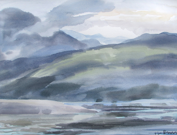 Light And Shade On Boston Ridge Over Comox Lake, 11x15 inch watercolour 250.00 unframed