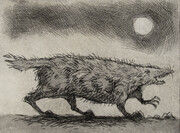 Small, Smelly and Primative Mammal, drypoint and watercolour, 3x4 inches, edition of 25