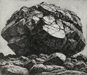 Boulder, drypoint with watercolour tint, 8x10 inches, edition of 20