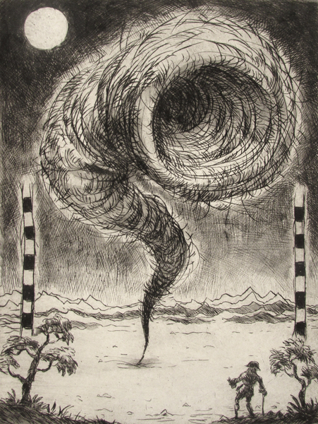 Anxiety Attacks, drypoint and watercolour, 6x8 inches edition of twenty