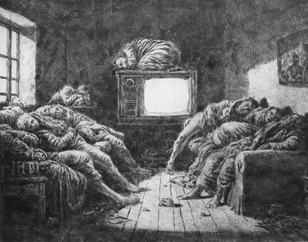 Half Lives, drypoint with watercolour tint, 8x10 inches, edition of five