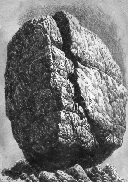 Vertical Boulder, drypoint and watercolour tint, 7.5x9.5 inches, edition of ten