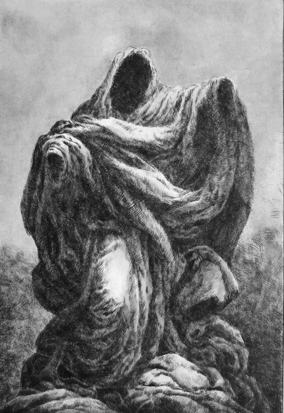 Empty Figure, drypoint with watercolour tint, 7.5x9.5 inches, edition of 10