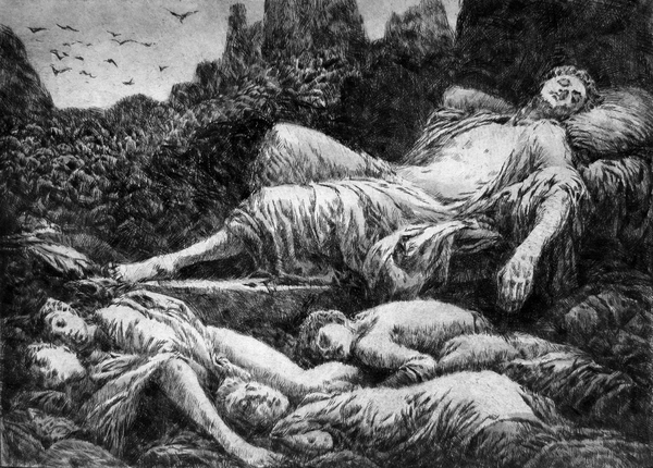 Sleepfest, drypoint with watercolour tint, 7.5x9.5 inches, edition of five