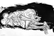 Copulating figures, drawing, crayon on paper, 15x22 inches.