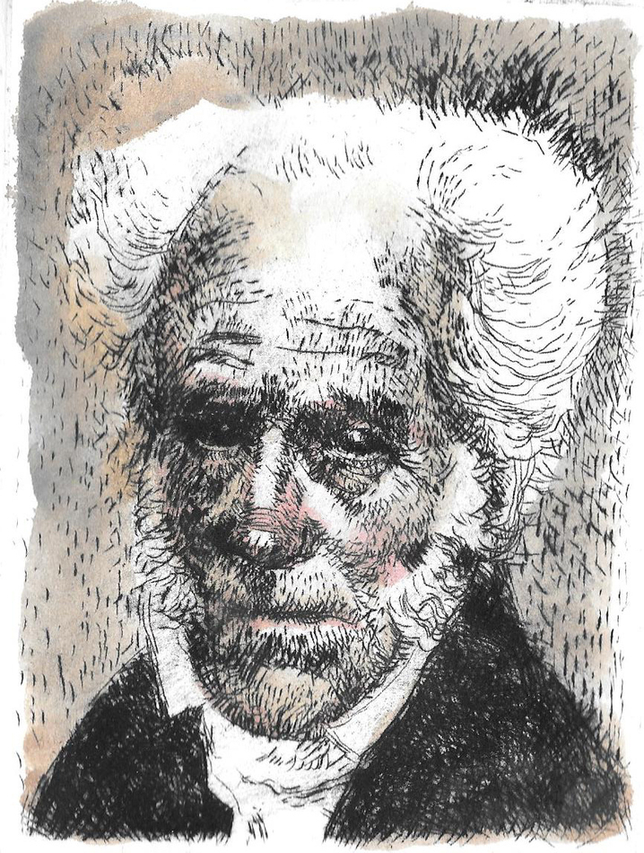 Philosophy one-oh-one, drypoint and watercolour, 4x6 inches approx., edition of twenty five